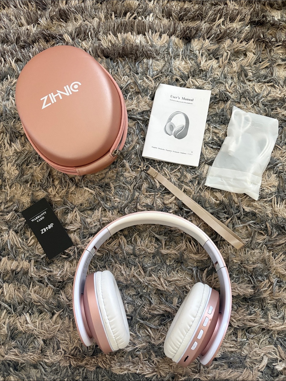 Rose Gold Bluetooth Wireless Over-Ear Headphones with Case